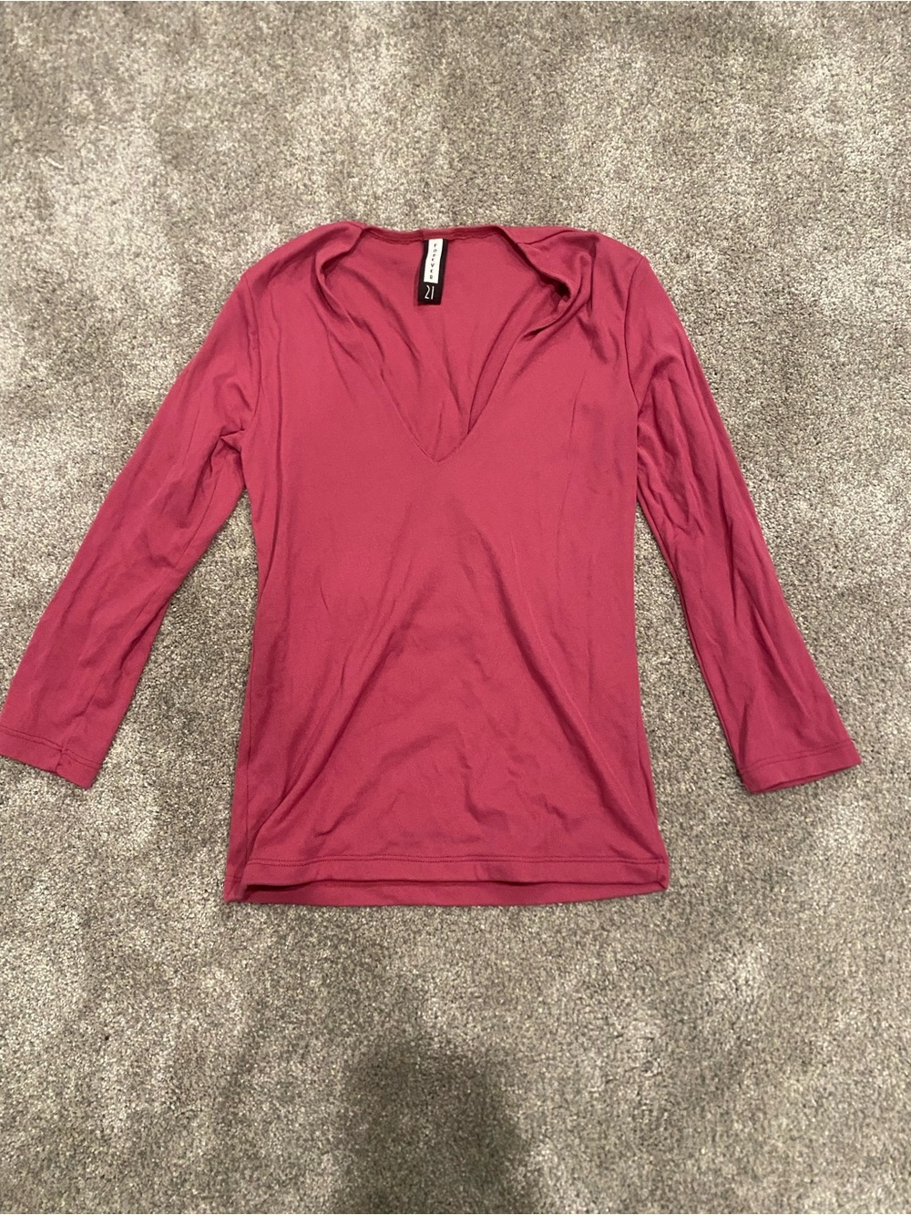 Forever 21 Raspberry V-Neck Long Sleeve Top